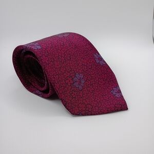 Valentino Cravatte Tie Silk Hand Made In Italy Abstract Floral Pattern Burgundy